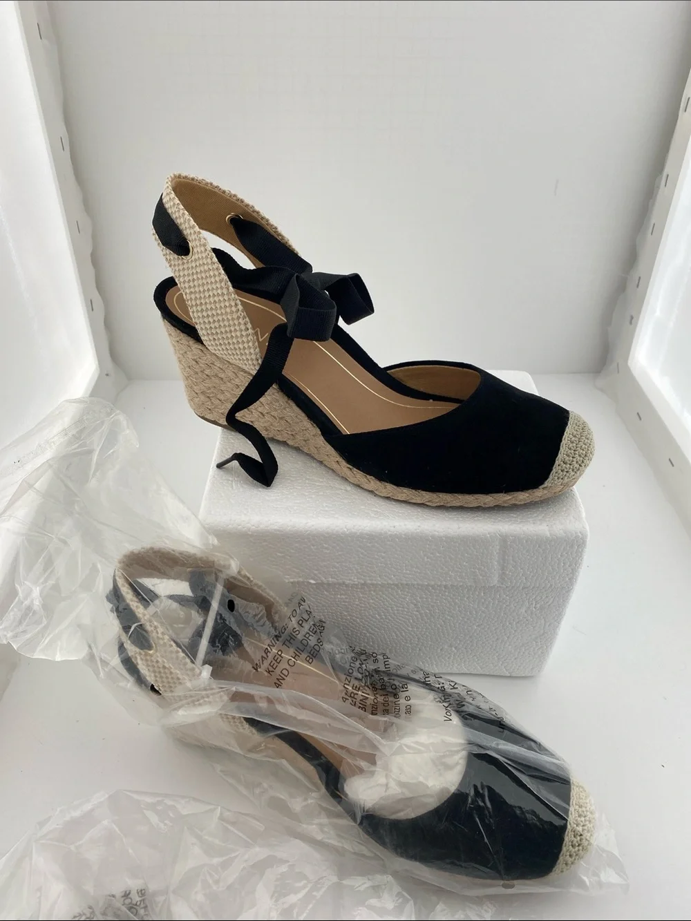 Vionic Black Espadrille Wedge Sandals with Natural Jute Trim - Picture 2 of 5